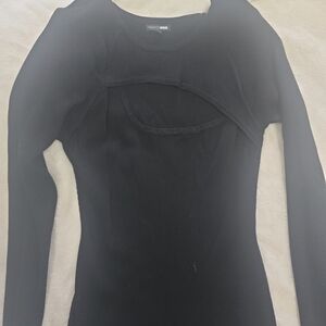 Fashion Nova Black Ribbed Long Sleeve Top with Front Cutout